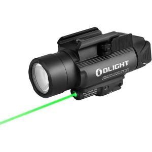 imageOLIGHT Baldr Pro 1350 Lumens Tactical Weaponlight with Green Light and White LED 260 Meters Beam Distance Compatible with 1913 or GL Rail Batteries IncludedDesert TanBlack