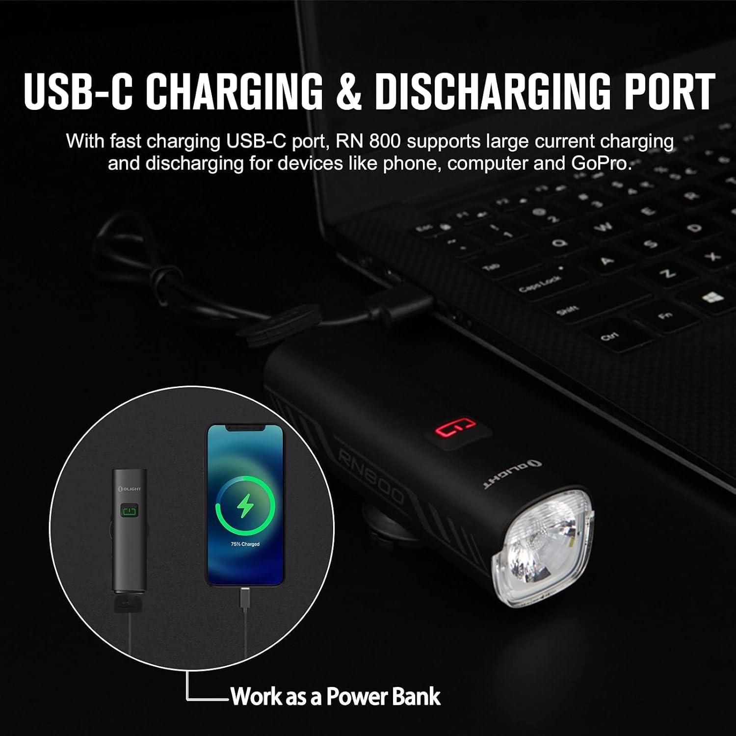 imageOLIGHT RN 800 Rechargeable Bike Headlights 800 Lumens for Road Urban Cyclists USB Type C Charging 1x Rechargeable Battery Included IPX6 Waterproof Bicycle Light