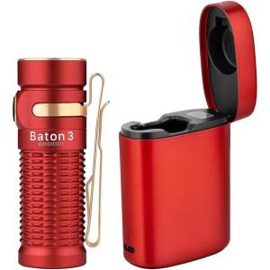 imageOLIGHT Baton3 Premium Edition 1200 Lumens Flashlight Powered by a Single Rechargeable Battery UltraCompact LED Flashlight with Charging Box Red