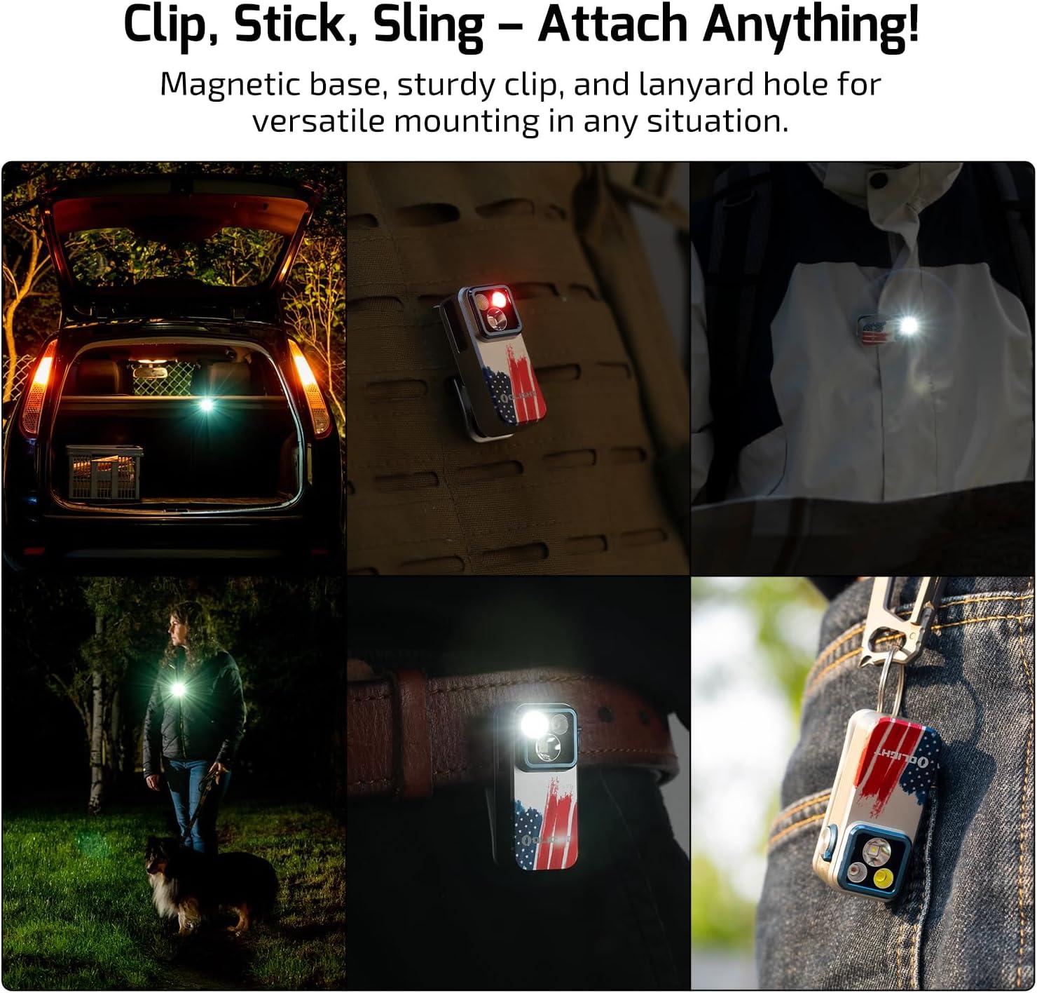 imageOLIGHT Oclip Pro EDC Flashlight Clipon Light Rechargeable 500 Lumens with Three Lighting Solutions TypeC Charging Magnetic Flash Lights for Outdoor or Indoor UsePatriotic Flag Engraved EditionStars  Stripes Edition