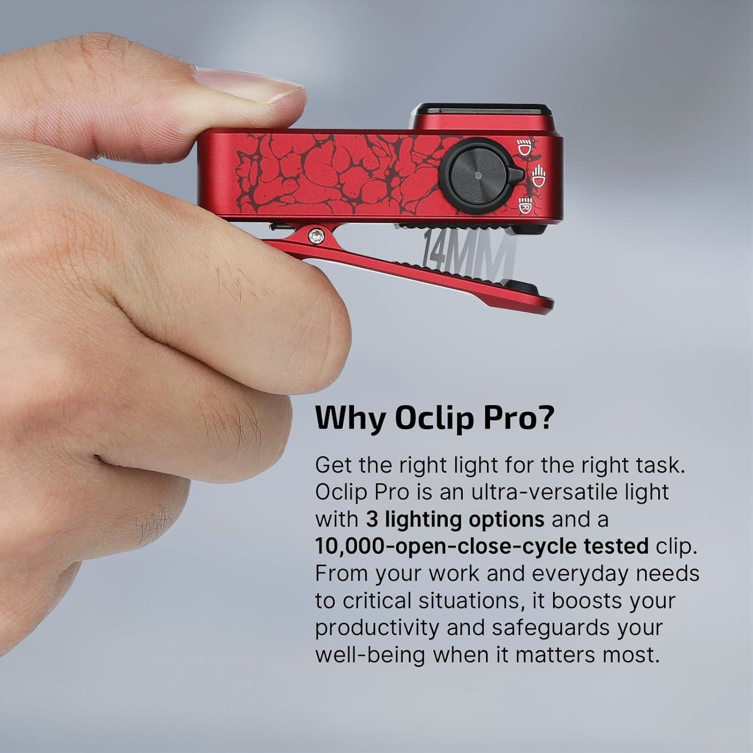 imageOLIGHT Oclip Pro EDC Flashlight Clipon Light Rechargeable 500 Lumens with Three Lighting Solutions TypeC Charging Magnetic Flash Lights for Outdoor or Indoor UsePatriotic Flag Engraved EditionCrackle Red