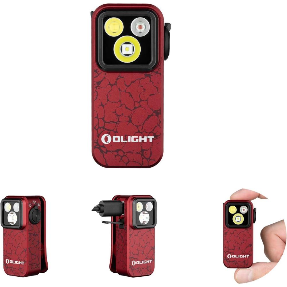 imageOLIGHT Oclip Pro EDC Flashlight Clipon Light Rechargeable 500 Lumens with Three Lighting Solutions TypeC Charging Magnetic Flash Lights for Outdoor or Indoor UsePatriotic Flag Engraved EditionCrackle Red