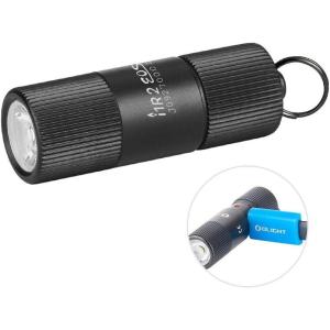 imageOLIGHT i1R 2 EOS 150 Lumens Tiny Rechargeable Keychain Flashlight EDC Mini LED Keyring Light with Builtin Battery for Camping Hiking Dog Walking etc Desert TanBlack