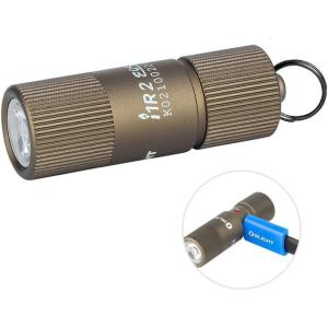 imageOLIGHT i1R 2 EOS 150 Lumens Tiny Rechargeable Keychain Flashlight EDC Mini LED Keyring Light with Builtin Battery for Camping Hiking Dog Walking etc Desert TanDesert Tan